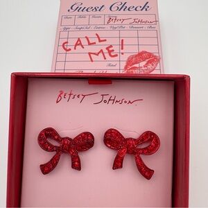 🎀 Betsey Johnson Red Crystal Bow Stud Earrings | NWT